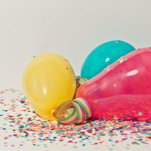 colorful balloons with confetti